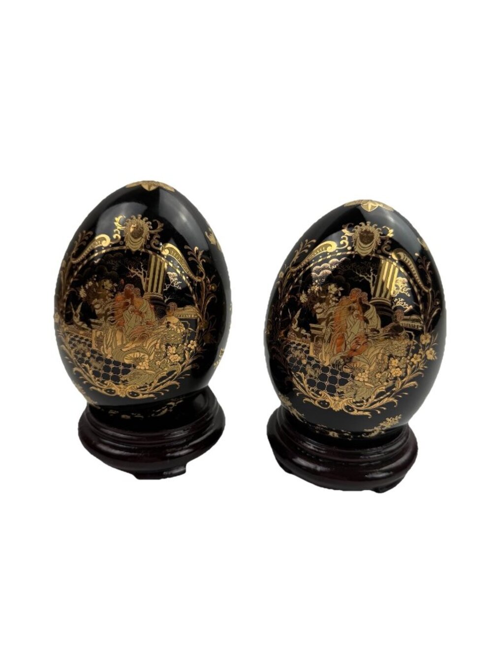 Vintage Satsuma Black Gold Ornate Ceramic Egg Decor Collectible Display Pieces